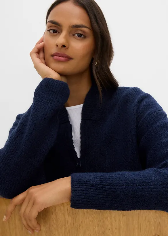 Strickjacke mit Rei&szlig;verschluss aus weichem Woll-Mix, bonprix
