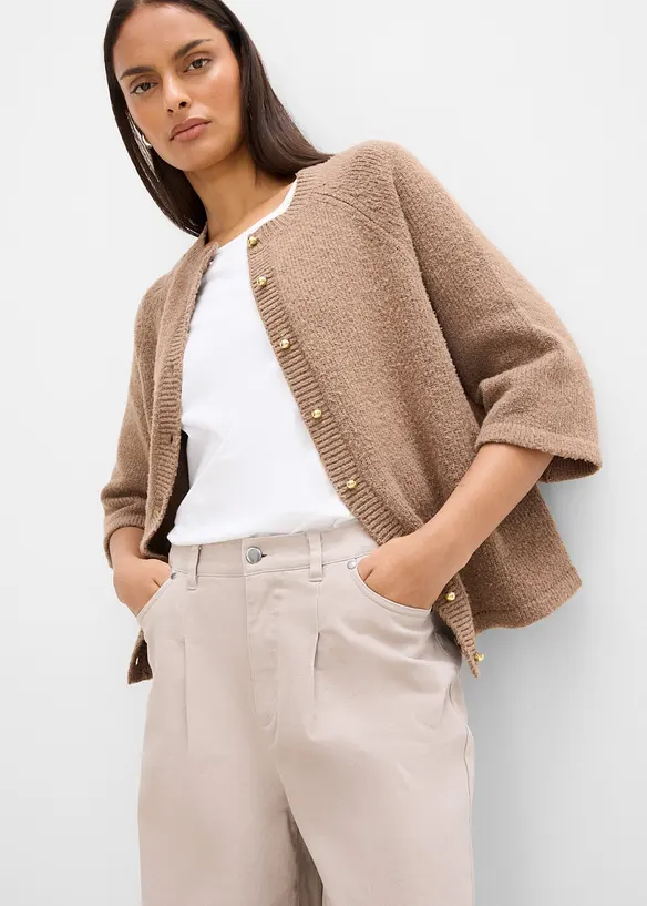 Pantalon barrel en twill de coton, taille &eacute;lastiqu&eacute;e, bonprix