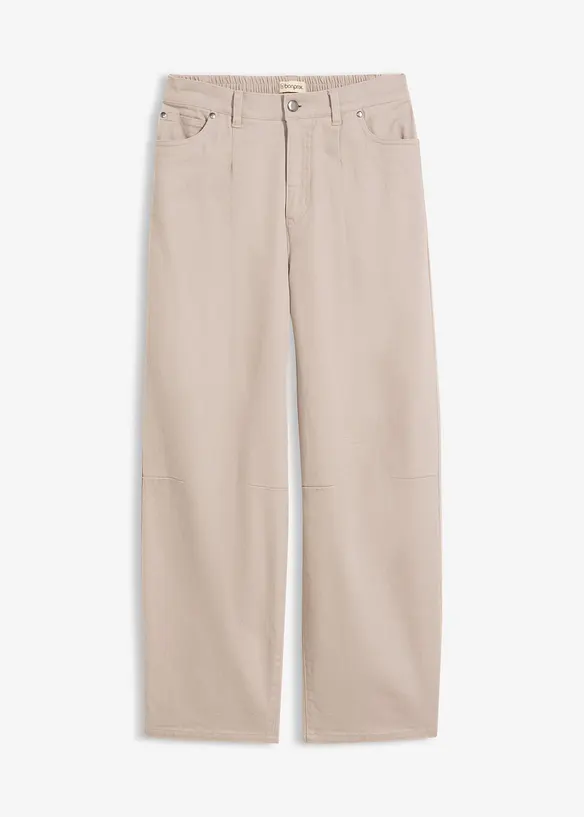 Pantalon barrel en twill de coton, taille &eacute;lastiqu&eacute;e, bonprix
