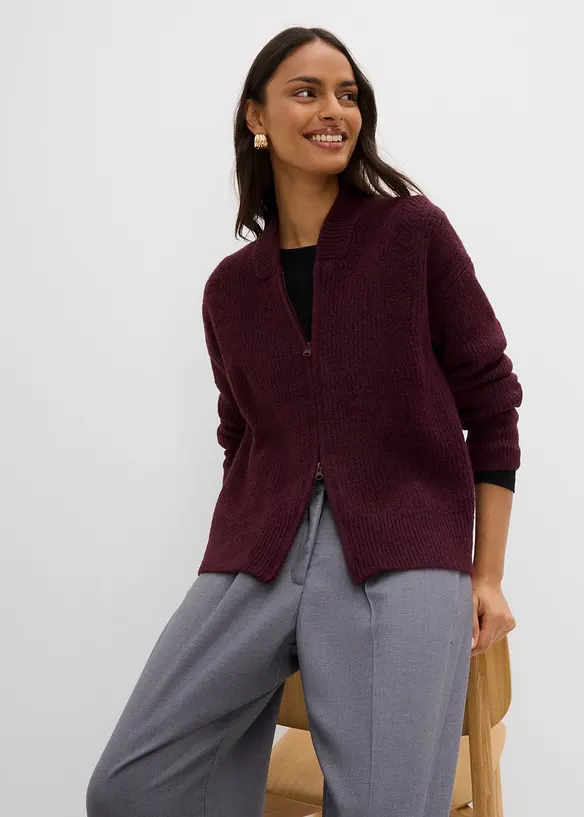 Strickjacke mit Rei&szlig;verschluss aus weichem Woll-Mix, bonprix