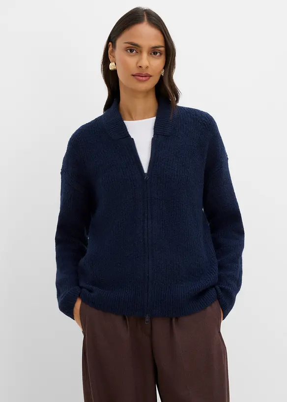 Strickjacke mit Rei&szlig;verschluss aus weichem Woll-Mix, bonprix