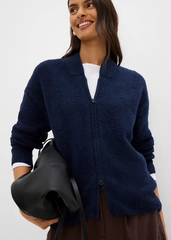Strickjacke mit Rei&szlig;verschluss aus weichem Woll-Mix, bonprix