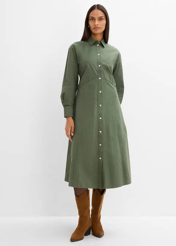 Hemdblusenkleid mit Bindedetail aus reiner Baumwolle, bonprix