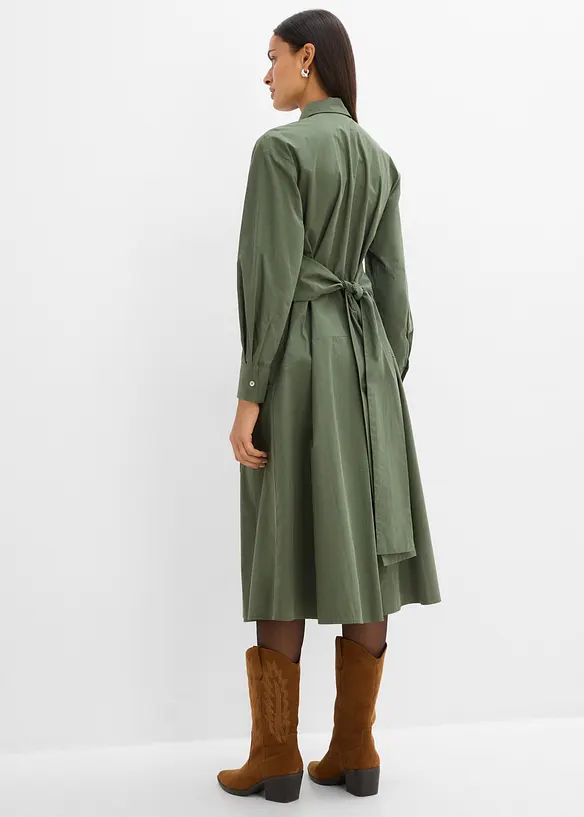 Hemdblusenkleid mit Bindedetail aus reiner Baumwolle, bonprix
