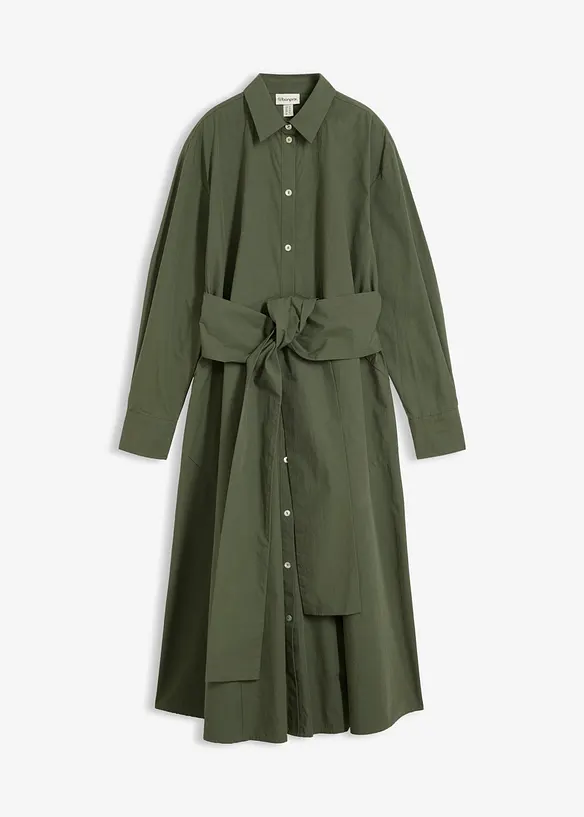 Hemdblusenkleid mit Bindedetail aus reiner Baumwolle, bonprix