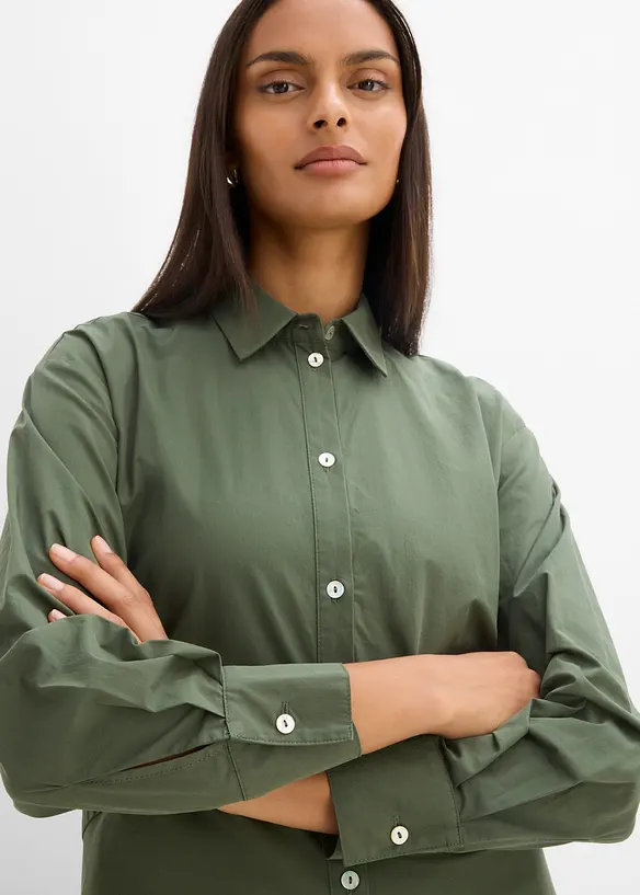 Hemdblusenkleid mit Bindedetail aus reiner Baumwolle, bonprix
