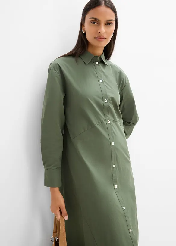 Hemdblusenkleid mit Bindedetail aus reiner Baumwolle, bonprix