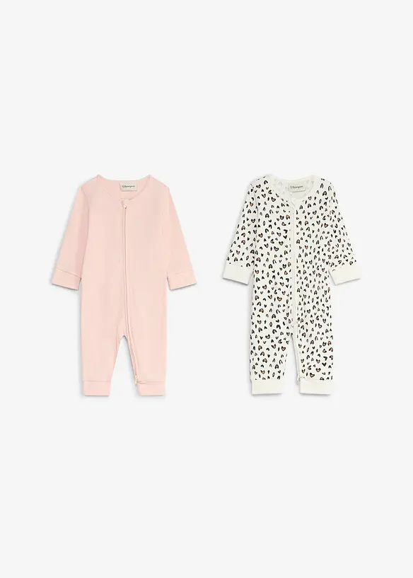 Lot de 2&nbsp;combipyjamas douces, 100% coton, bonprix