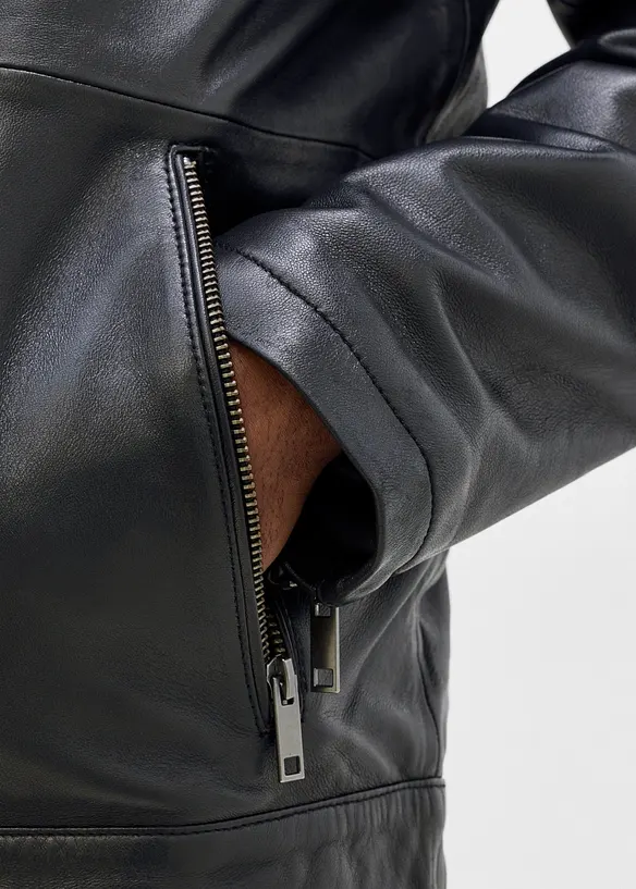 Lederjacke aus Lammnappa mit Rei&szlig;verschluss-Taschen, bonprix