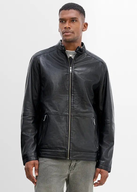 Lederjacke aus Lammnappa mit Rei&szlig;verschluss-Taschen, bonprix