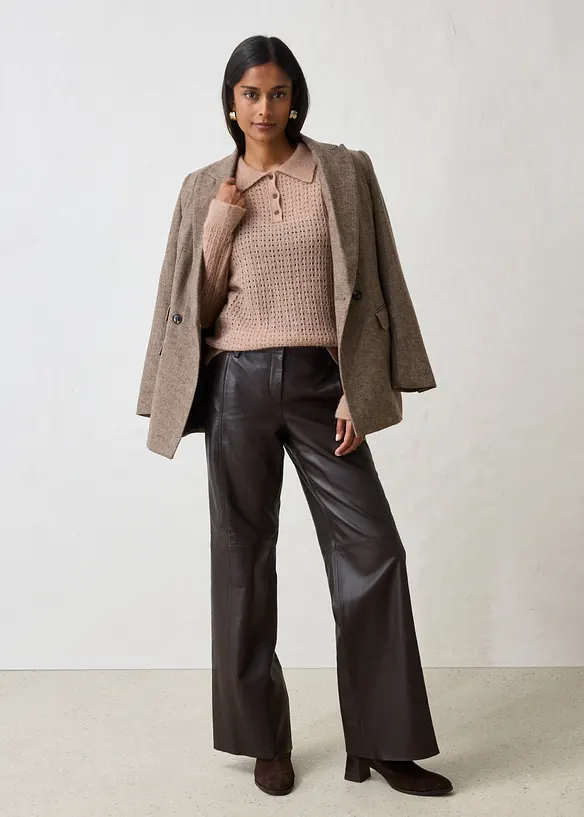 Pull col polo en douce maille ajour&eacute;e, bonprix