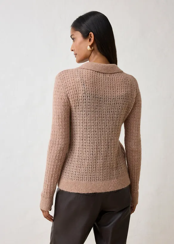 Pull col polo en douce maille ajour&eacute;e, bonprix