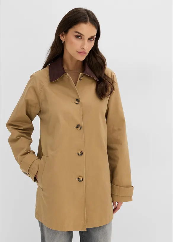Gewachste &Uuml;bergangsjacke mit Cord-Kragen, bonprix