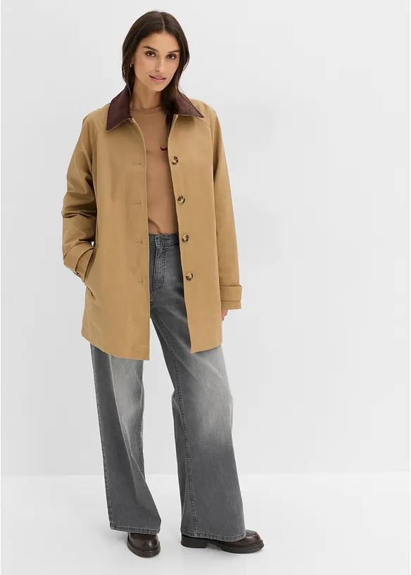 Gewachste &Uuml;bergangsjacke mit Cord-Kragen, bonprix