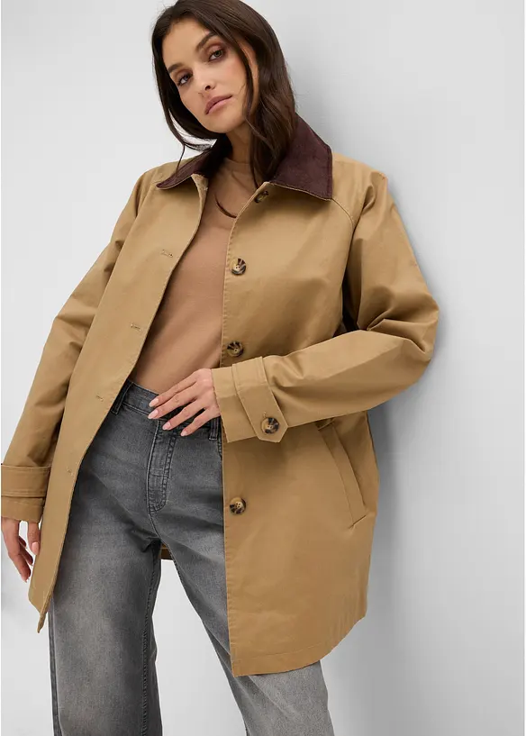 Gewachste &Uuml;bergangsjacke mit Cord-Kragen, bonprix