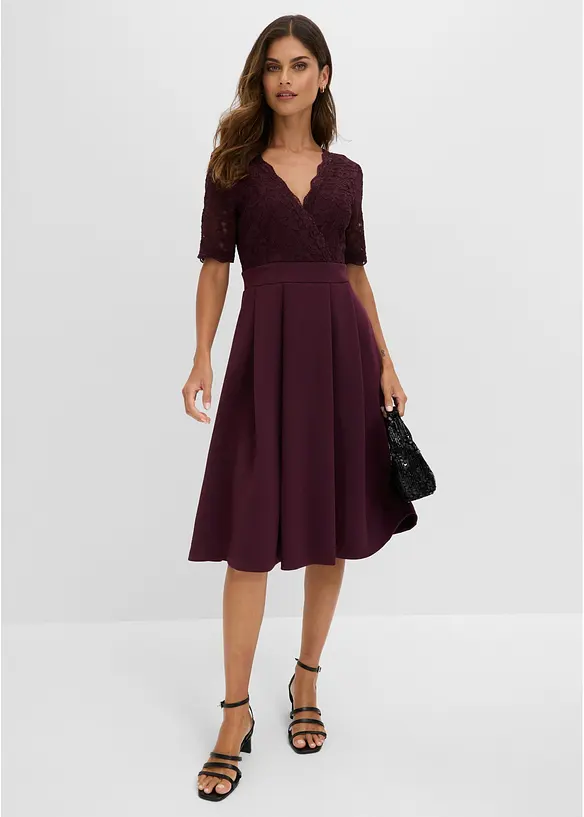 Cocktailkleid aus softem Scuba mit Spitze, bonprix