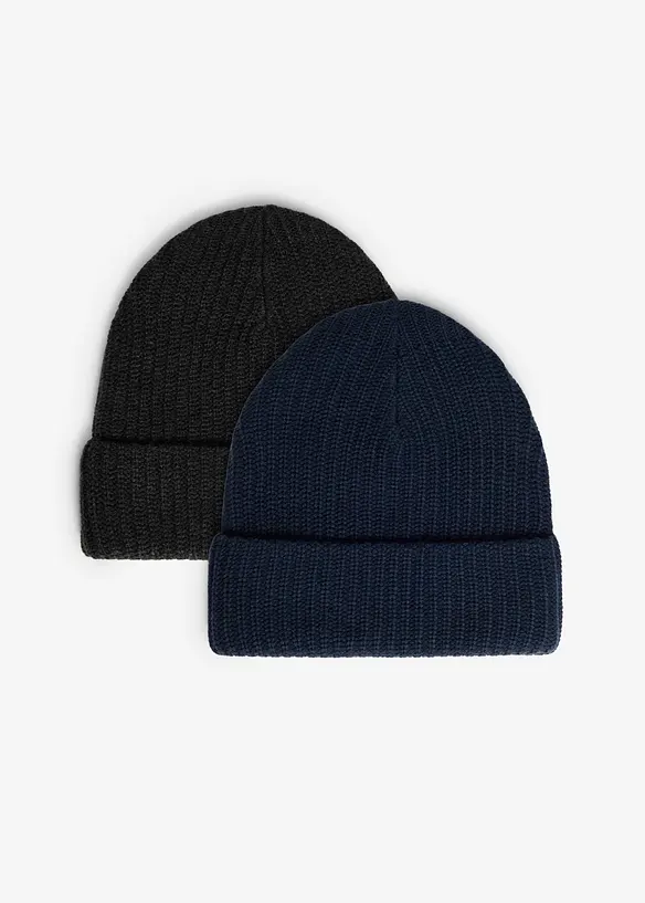 Lot de 2 bonnets en maille, bonprix