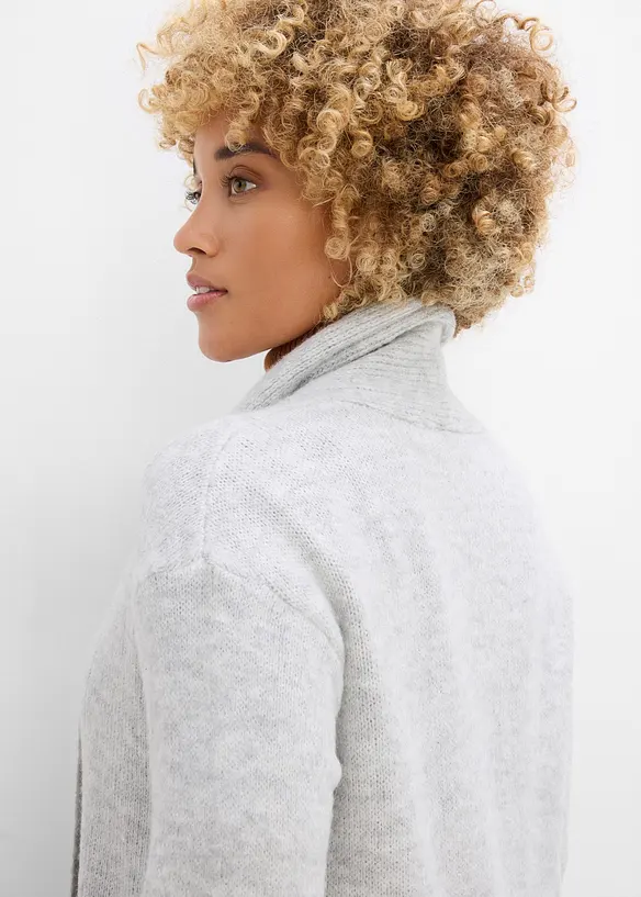 Gilet long en maille &agrave; col ch&acirc;le, bonprix
