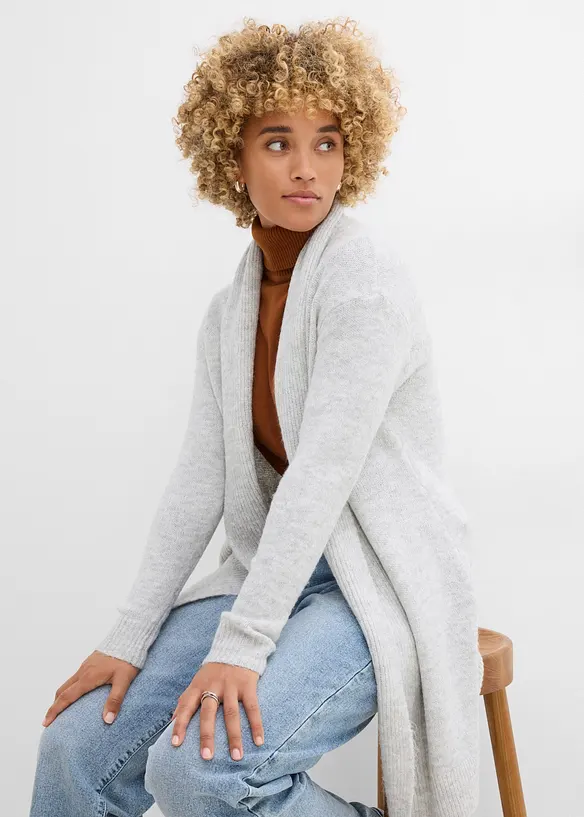 Gilet long en maille &agrave; col ch&acirc;le, bonprix