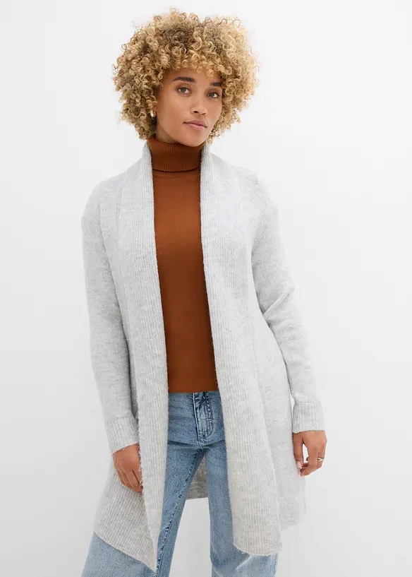Gilet long en maille &agrave; col ch&acirc;le, bonprix