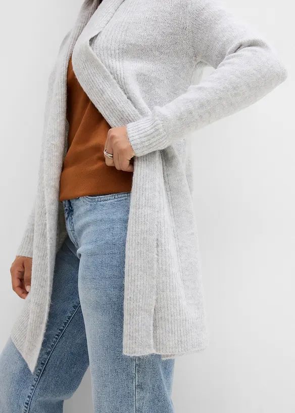 Gilet long en maille &agrave; col ch&acirc;le, bonprix