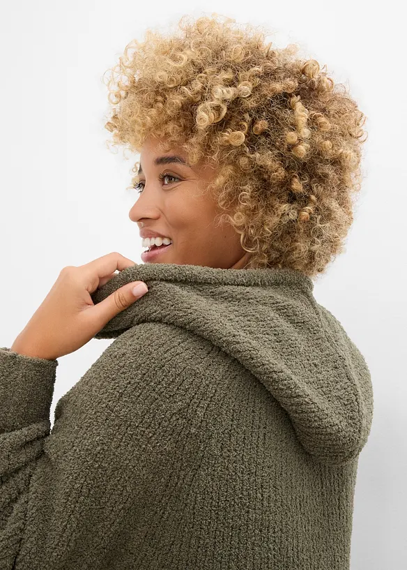 Pull &agrave; capuche en maille peluche, bonprix