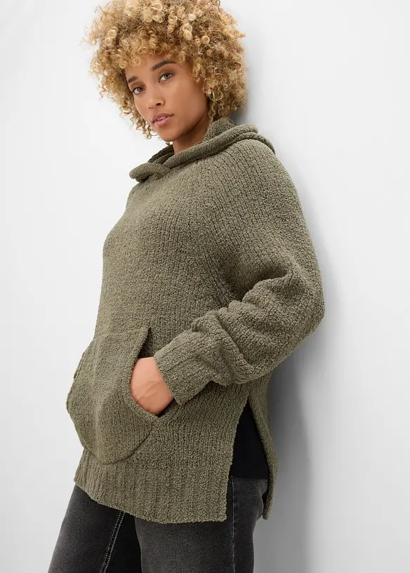 Pull &agrave; capuche en maille peluche, bonprix