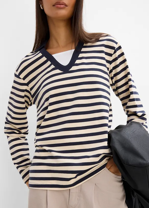 Polo col V, effet superpos&eacute;, bonprix