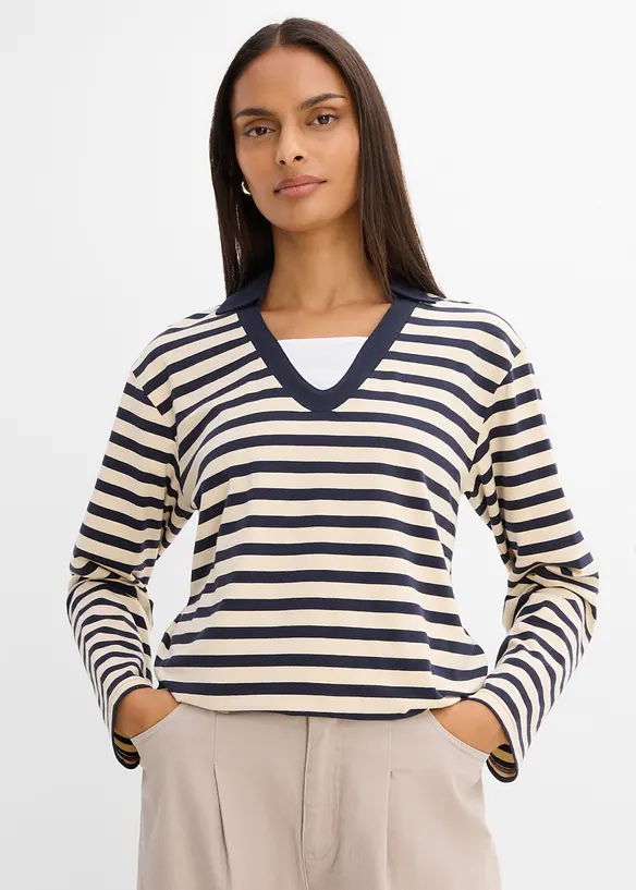 Polo col V, effet superpos&eacute;, bonprix