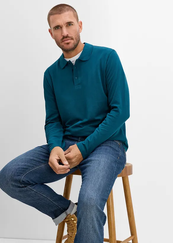 Polo en piqu&eacute;, manches longues, bonprix
