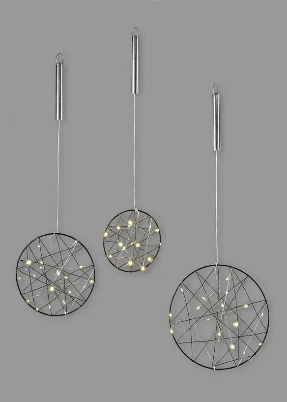 Set d&eacute;coration suspendue LED cercles avec &eacute;toiles (ens. 3 pces), bonprix
