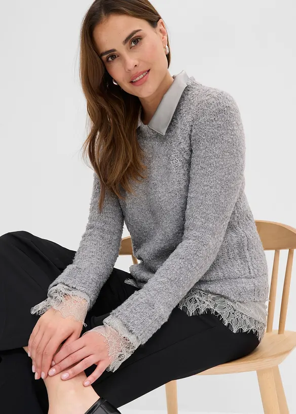 Pull &agrave; empi&egrave;cement chemisier, bonprix