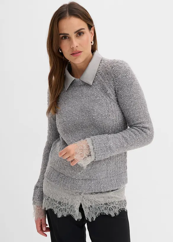 Pull &agrave; empi&egrave;cement chemisier, bonprix