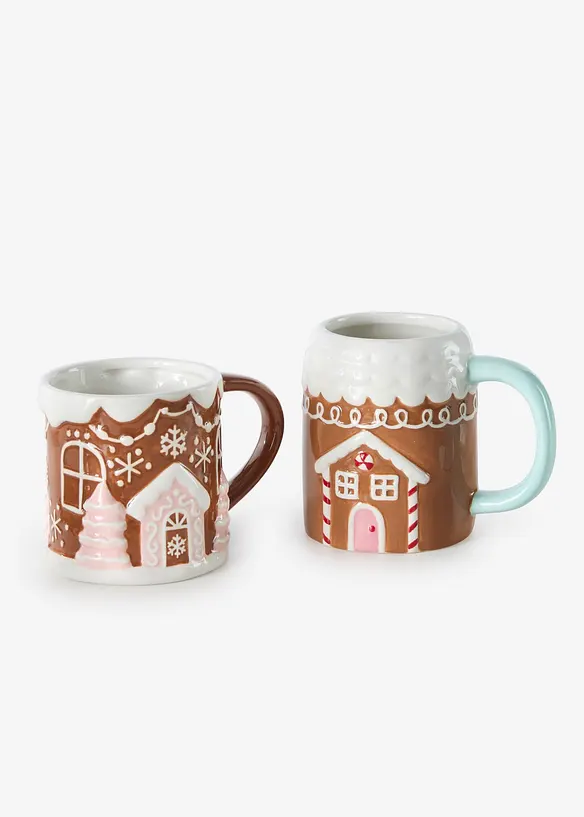 Lot de 2 tasses motif maison en pain d&rsquo;&eacute;pices, bonprix