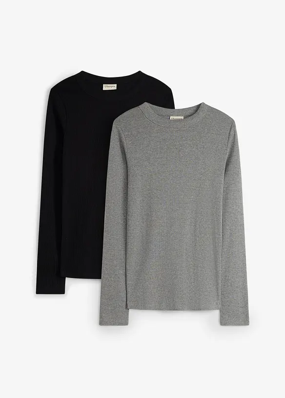 Gerippte Umstandsshirts aus reiner Baumwolle (2er Pack), bonprix
