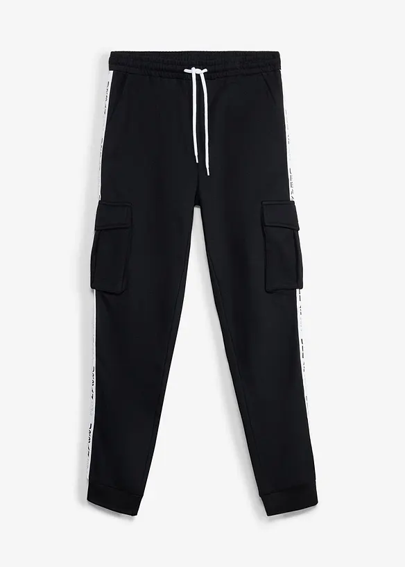 Pantalon de jogging cargo 100% coton &agrave; rayures sur le c&ocirc;t&eacute;, bonprix