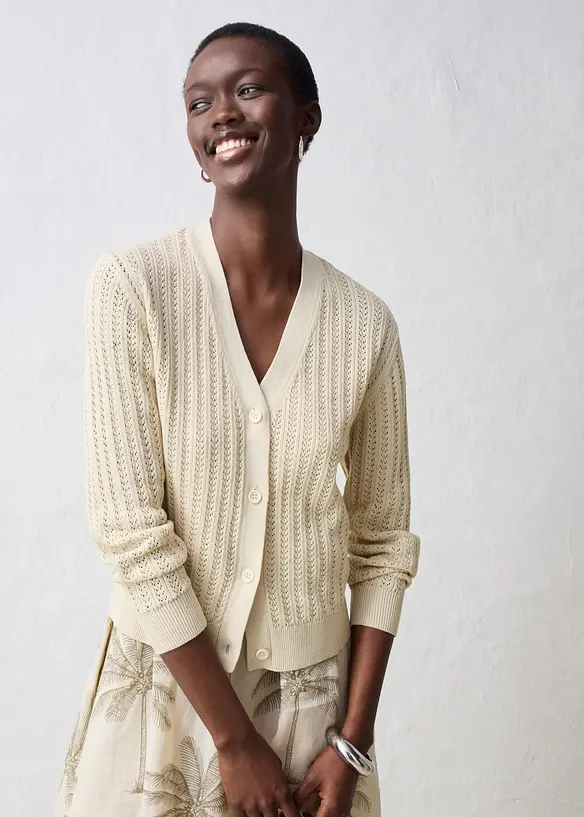 Gilet en maille ajour&eacute;e avec lin, bonprix