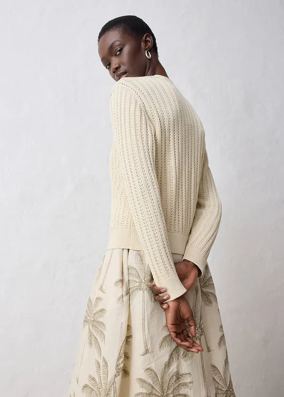 Gilet en maille ajour&eacute;e avec lin, bonprix