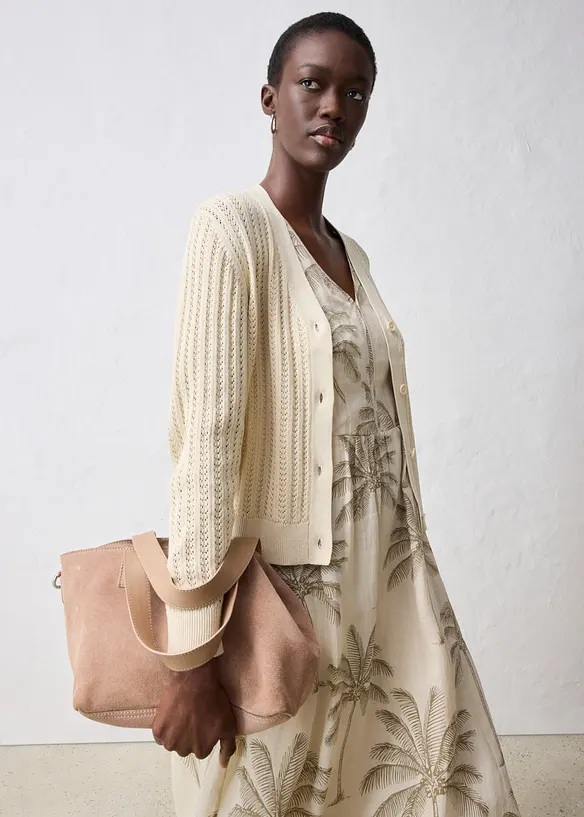 Gilet en maille ajour&eacute;e avec lin, bonprix