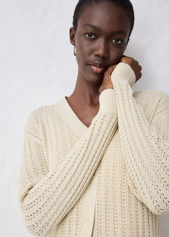 Gilet en maille ajour&eacute;e avec lin, bonprix
