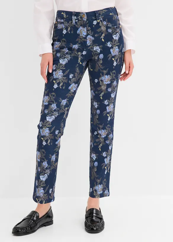 Pantalon en twill &agrave; motif floral, bonprix