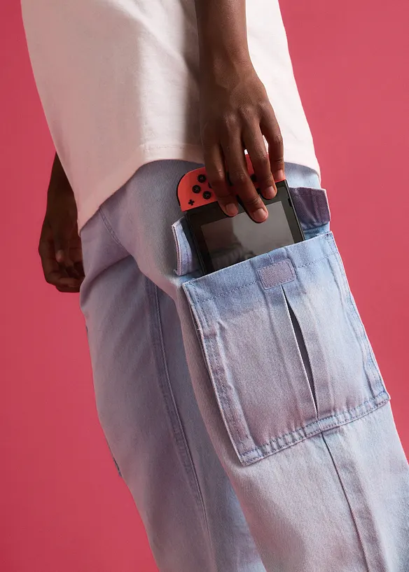 Jean cargo loose &agrave; taille &eacute;lastiqu&eacute;e, droit, bonprix