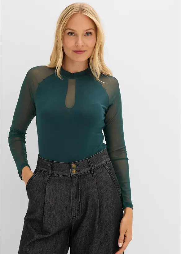 T-shirt manches longues en viscose et mesh, bonprix