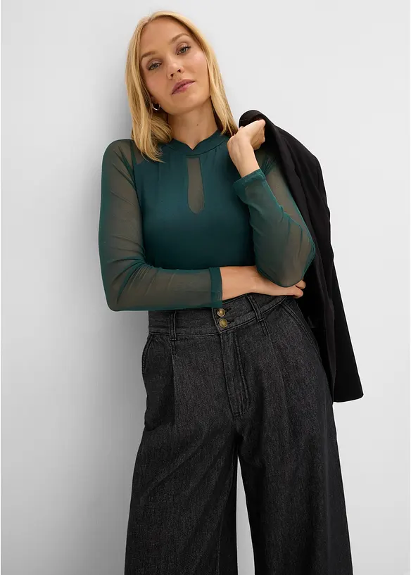 T-shirt manches longues en viscose et mesh, bonprix
