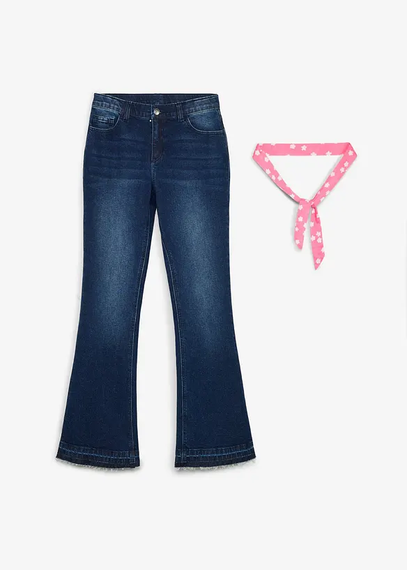 Jean flare taille mi-haute avec ceinture &agrave; nouer (ens. 2 pces), bonprix