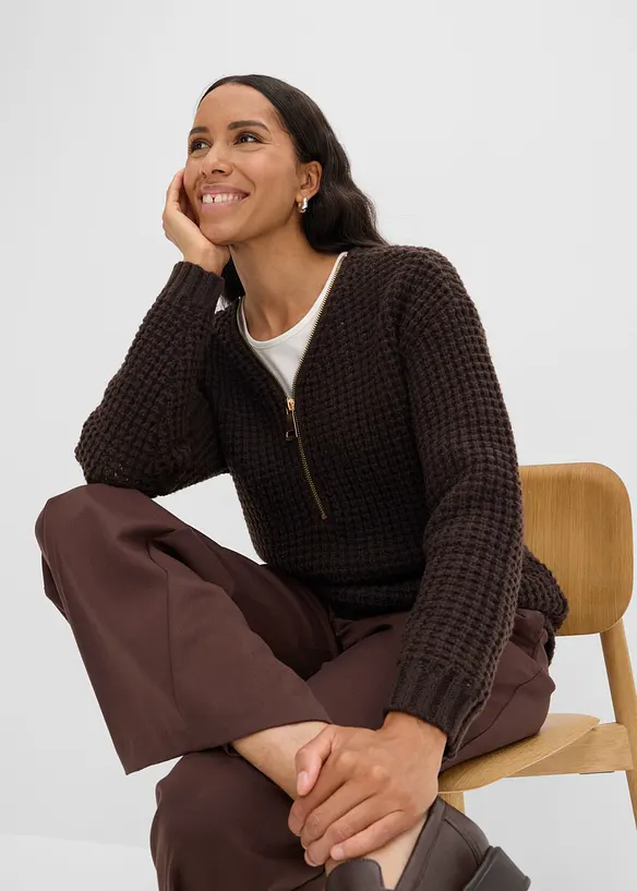 Pull en grosse maille avec zip, bonprix