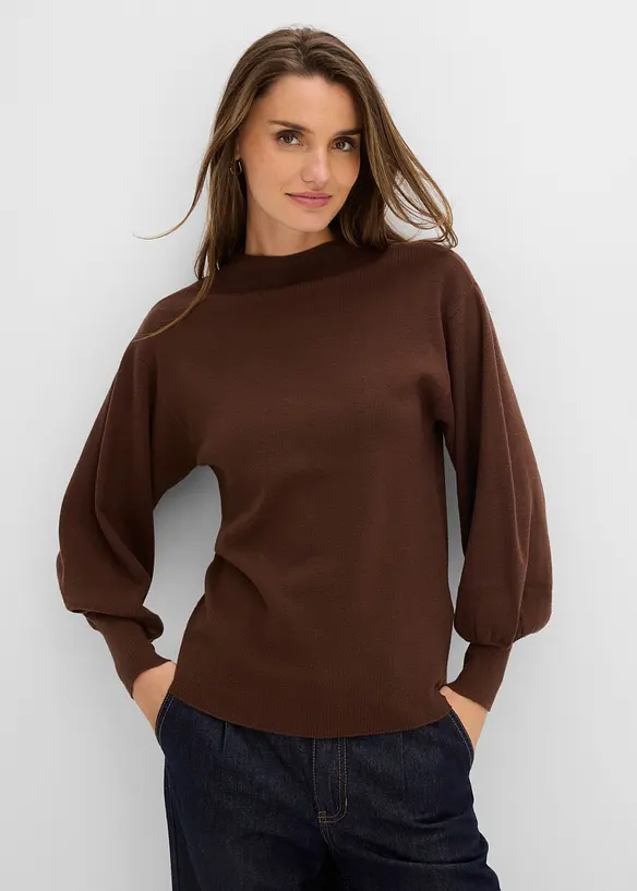 Pull en maille &agrave; manches ballon, bonprix