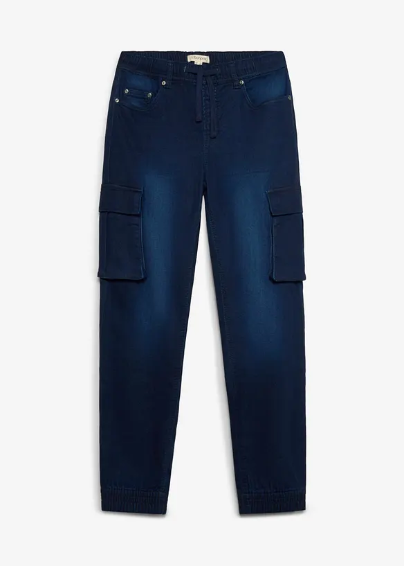 Jean jogger Slim Fit &agrave; taille &eacute;lastiqu&eacute;e et poches cargo, droit, bonprix