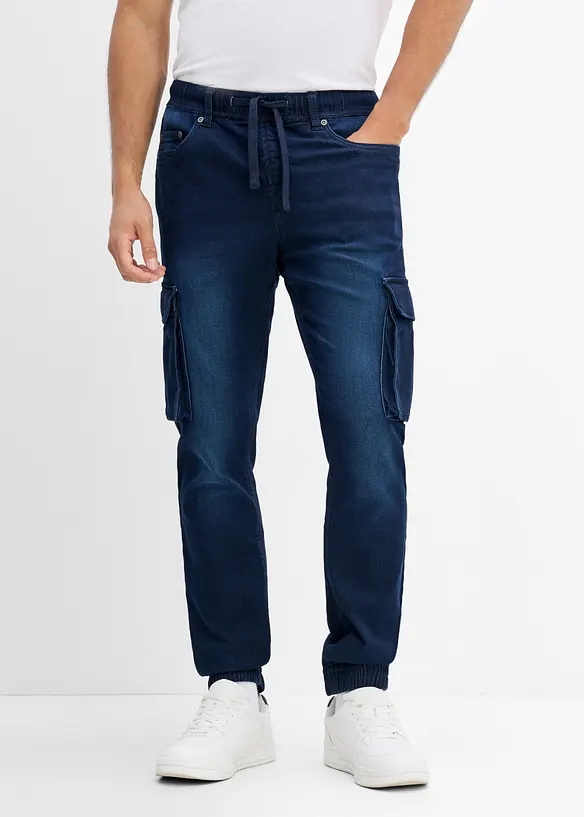 Jean jogger Slim Fit &agrave; taille &eacute;lastiqu&eacute;e et poches cargo, droit, bonprix