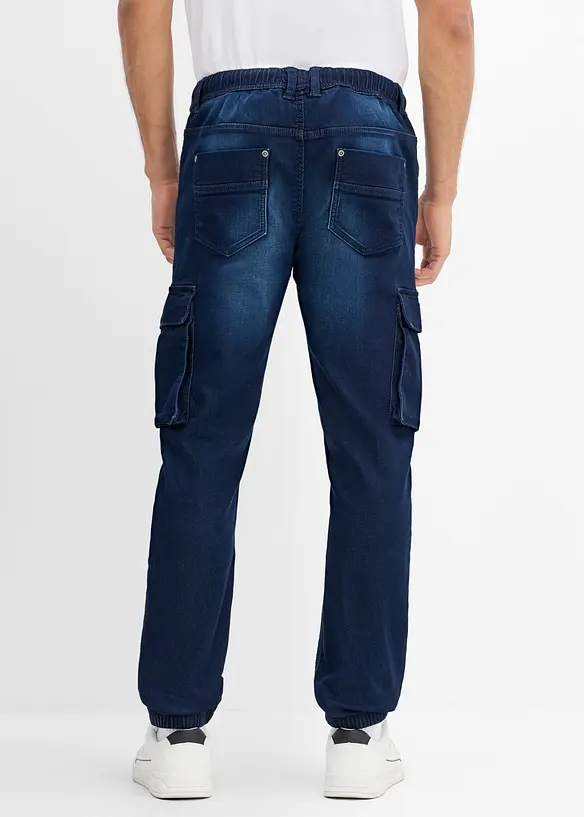 Jean jogger Slim Fit &agrave; taille &eacute;lastiqu&eacute;e et poches cargo, droit, bonprix